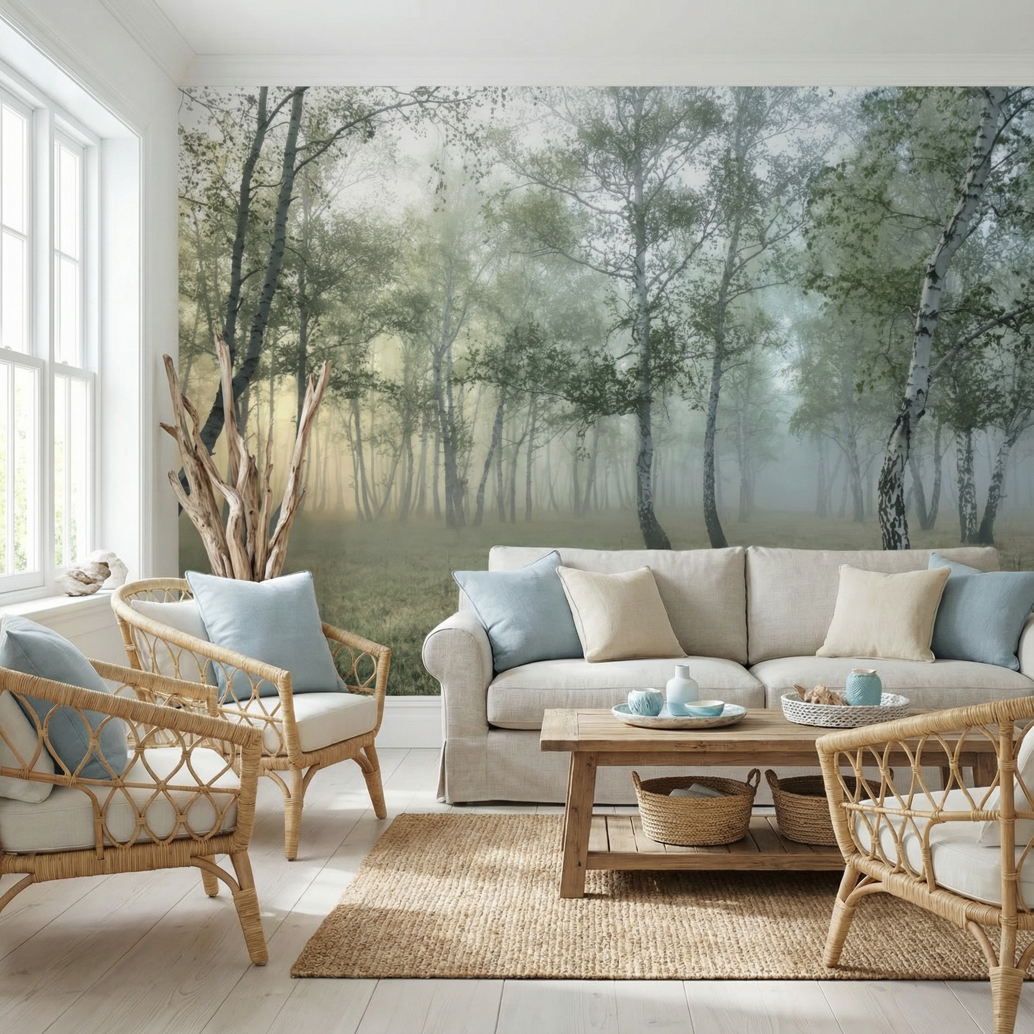 Mystical Green Forest Stream Mural Wallpaper