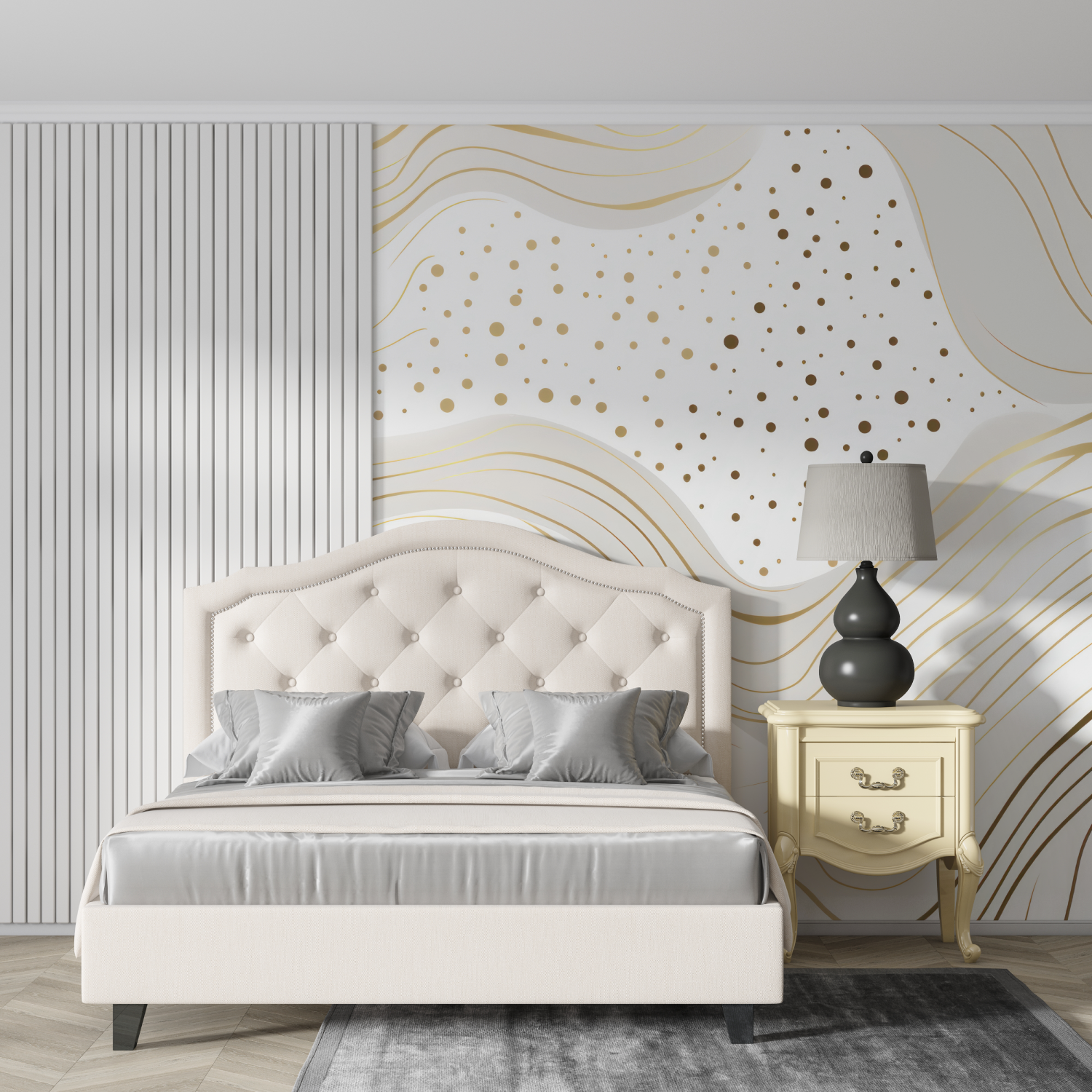 Graphic White and Gold Wallpaper | Murals Wallpaper