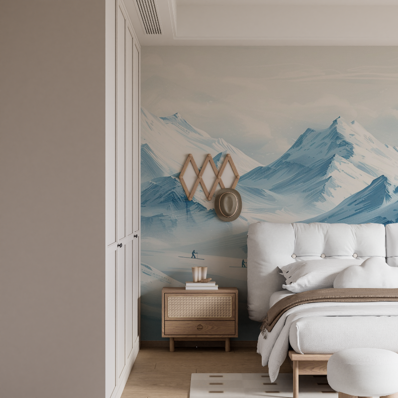 Mountain Skiers Blue Wallpaper | Murals Wallpaper