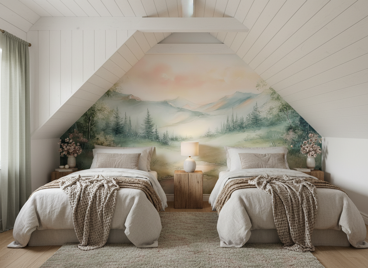 Pastel Dreamy Valley Landscape Mural Wallpaper