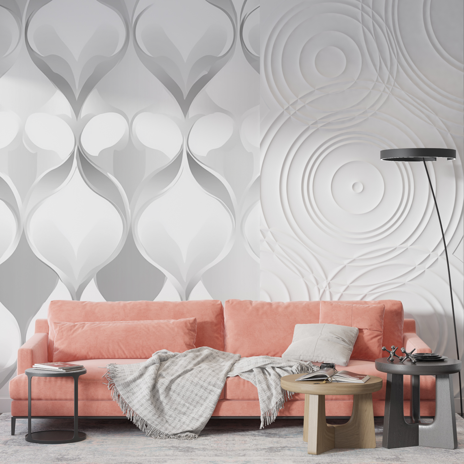 White Wallpaper with Gray Pattern | Murals Wallpaper