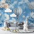 Hot Air Balloon and Flower-Shaped Clouds Wallpaper | Murals Wallpaper