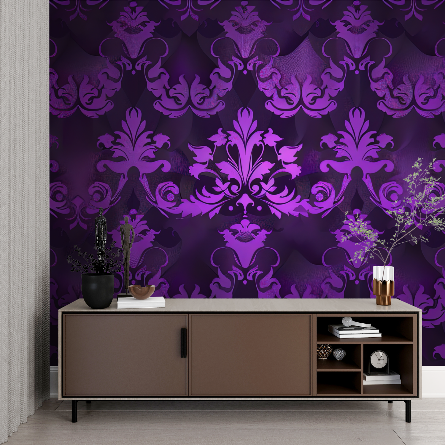 Baroque Purple Black Wallpaper | Murals Wallpaper