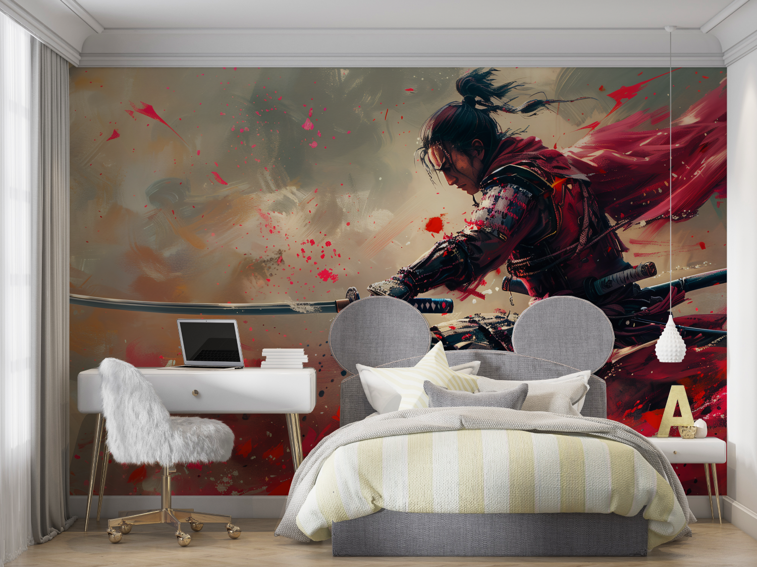 Red Samurai 3D Anime Wallpaper | Murals Wallpaper