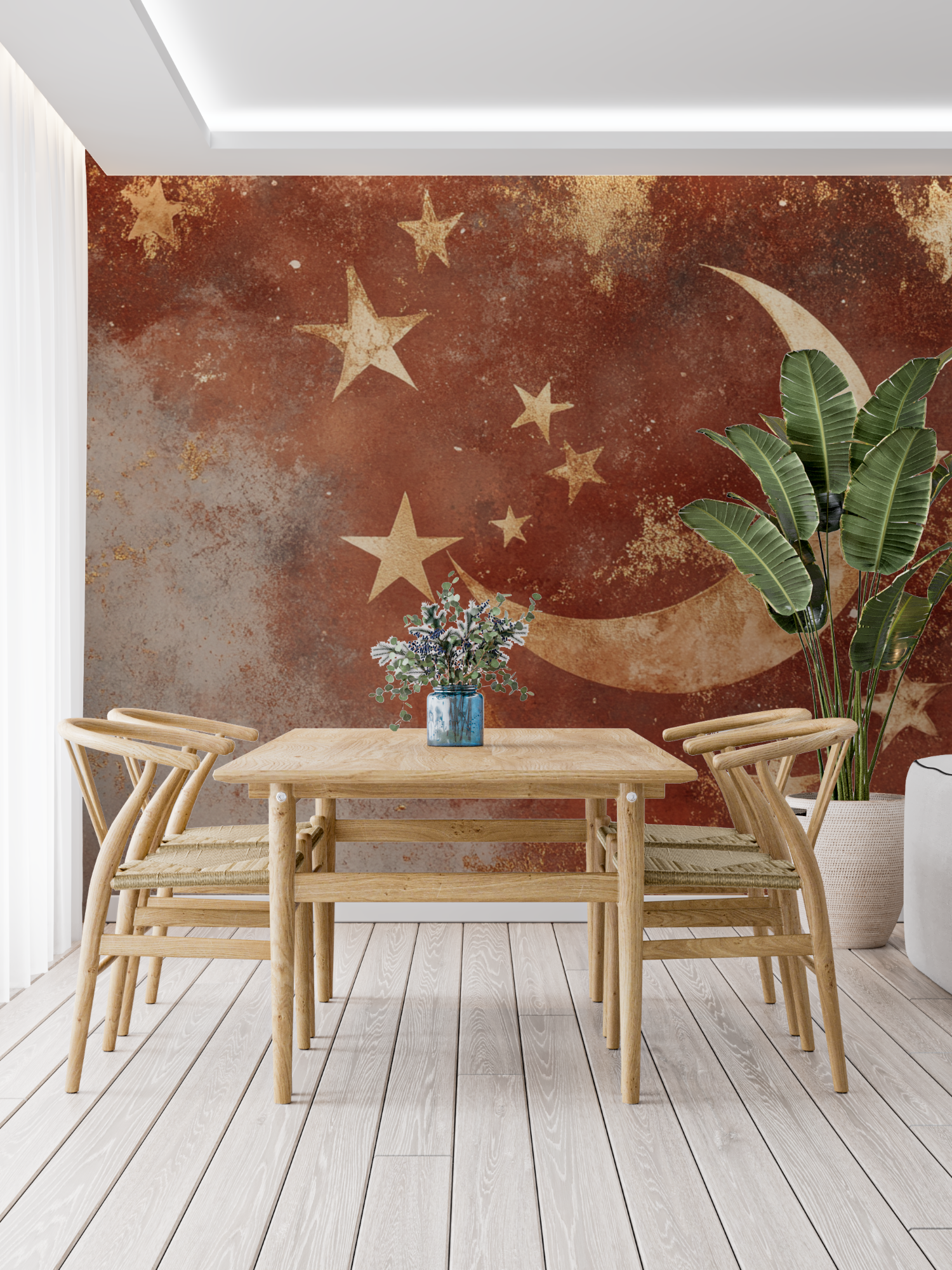 Terracotta Wallpaper with Moon and Star Patterns | Murals Wallpaper