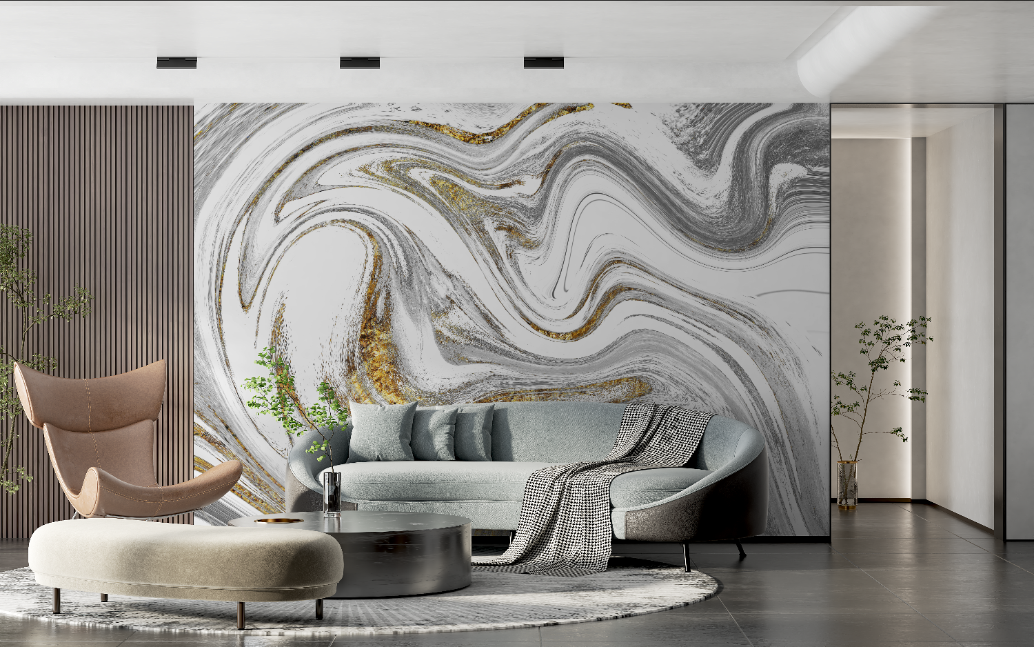 Fluid Gray and Gold Wallpaper | Murals Wallpaper