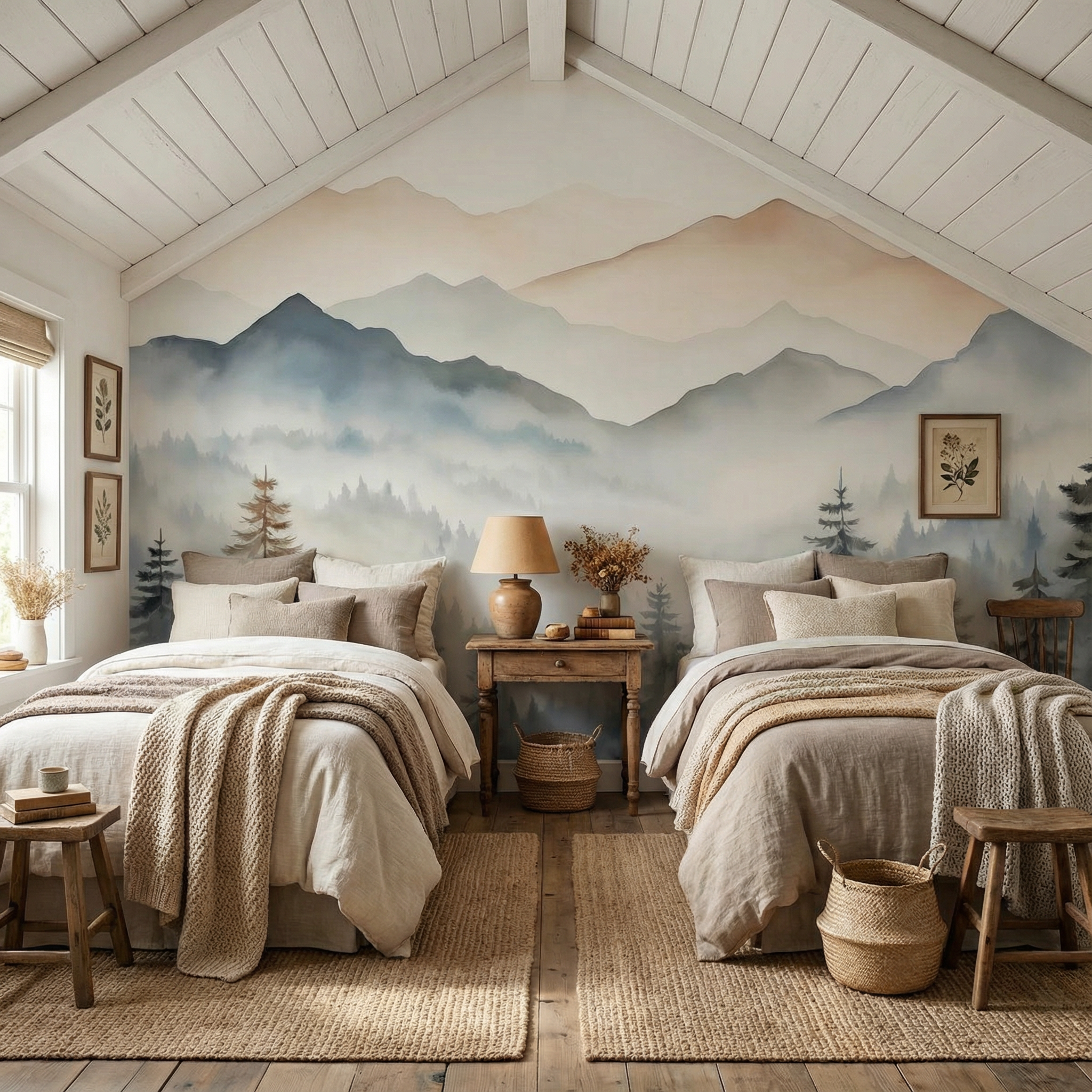 Soft Watercolor Mountain Landscape Mural Wallpaper