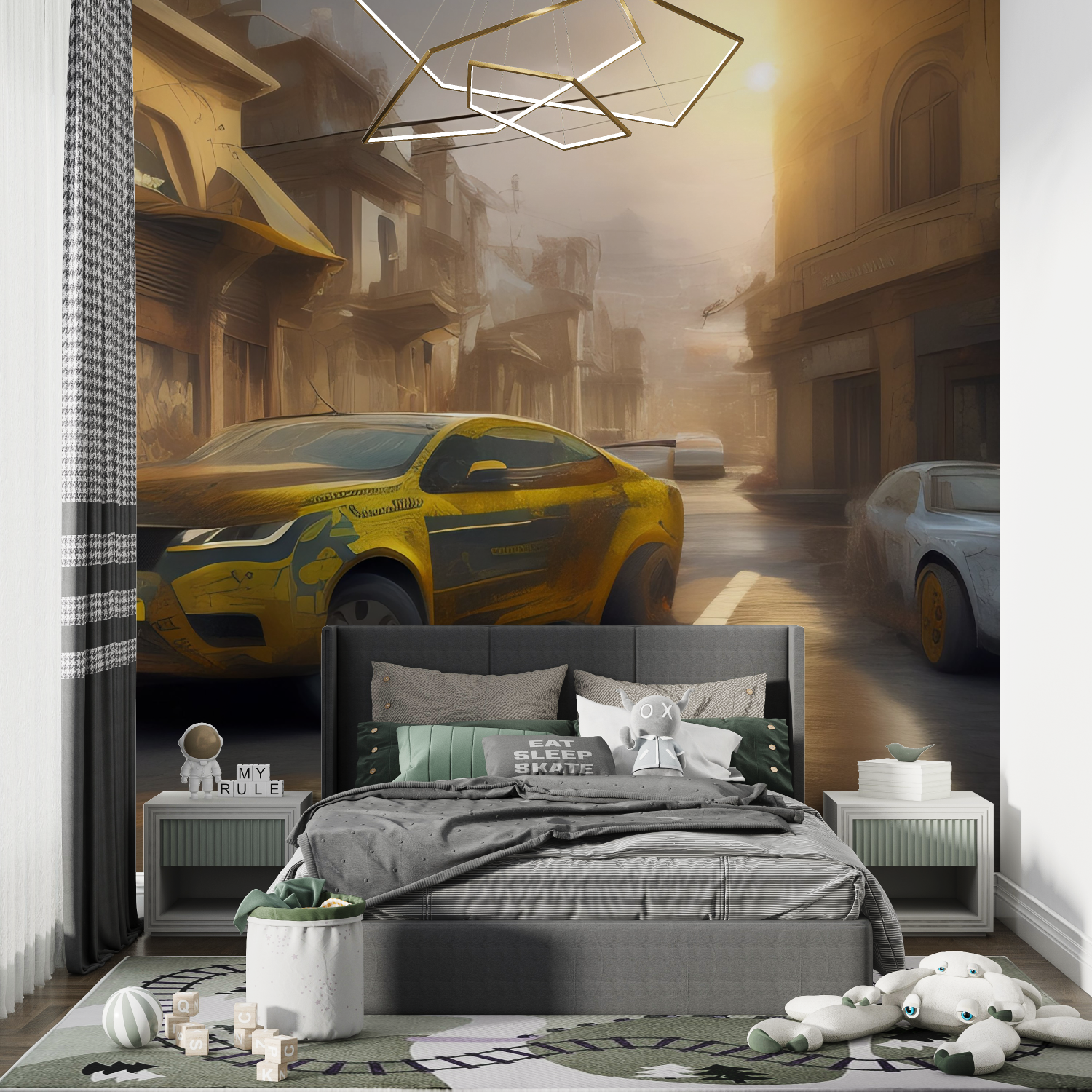 3D Yellow Car Wallpaper | Murals Wallpaper