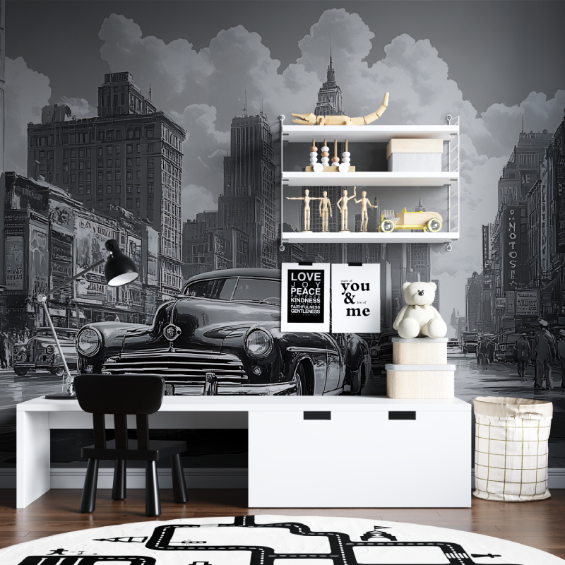 Black and White Retro Car Wallpaper | Murals Wallpaper