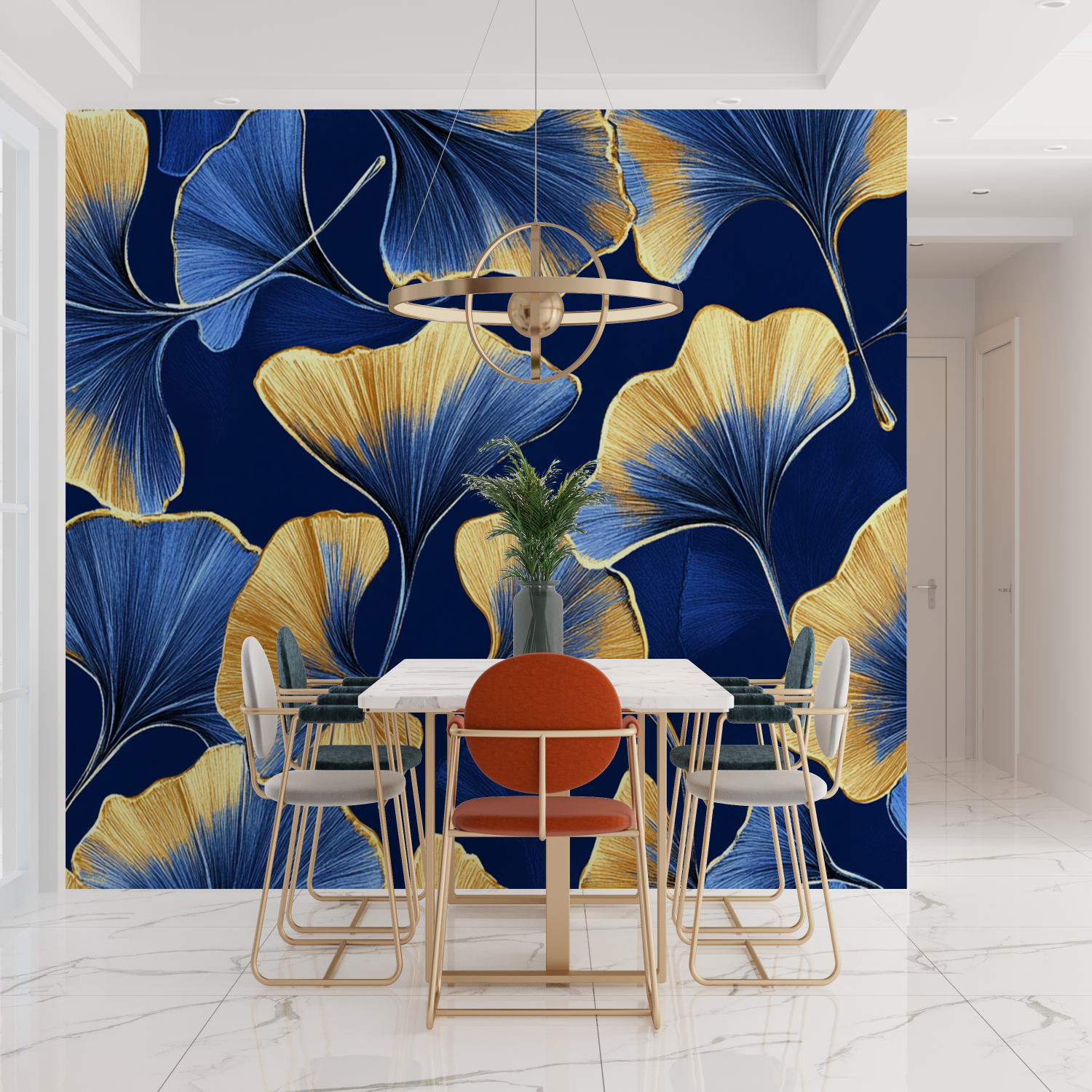Blue Gecko Gold Art Deco Wallpaper | Murals Wallpaper