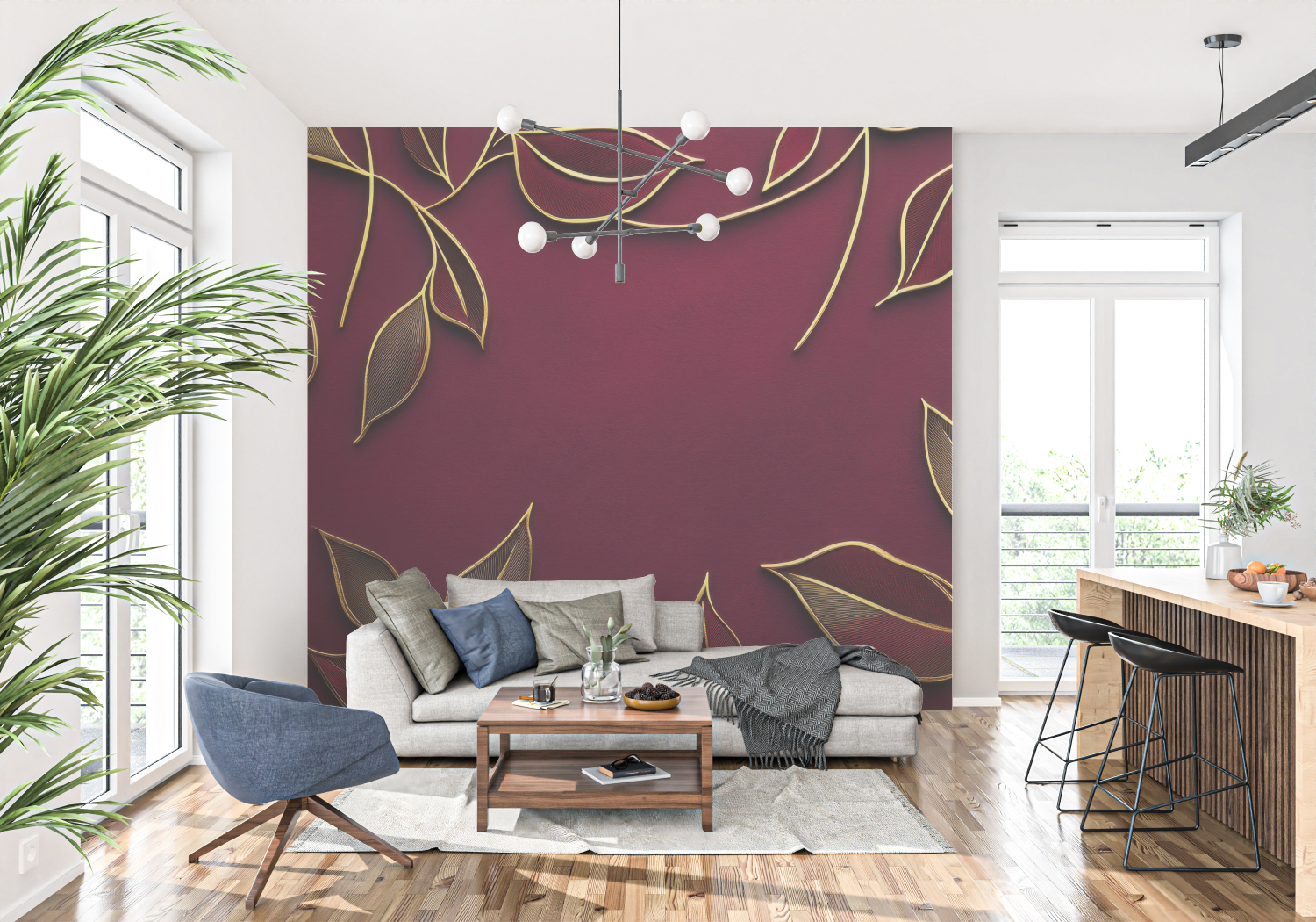 Burgundy and Gold Wallpaper | Murals Wallpaper