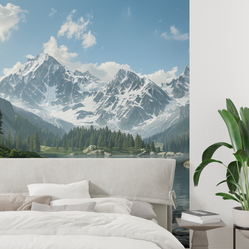 Tapetengemälde mit Panoramablick auf den Lac de Savoie, Tapisserie-Tendenz