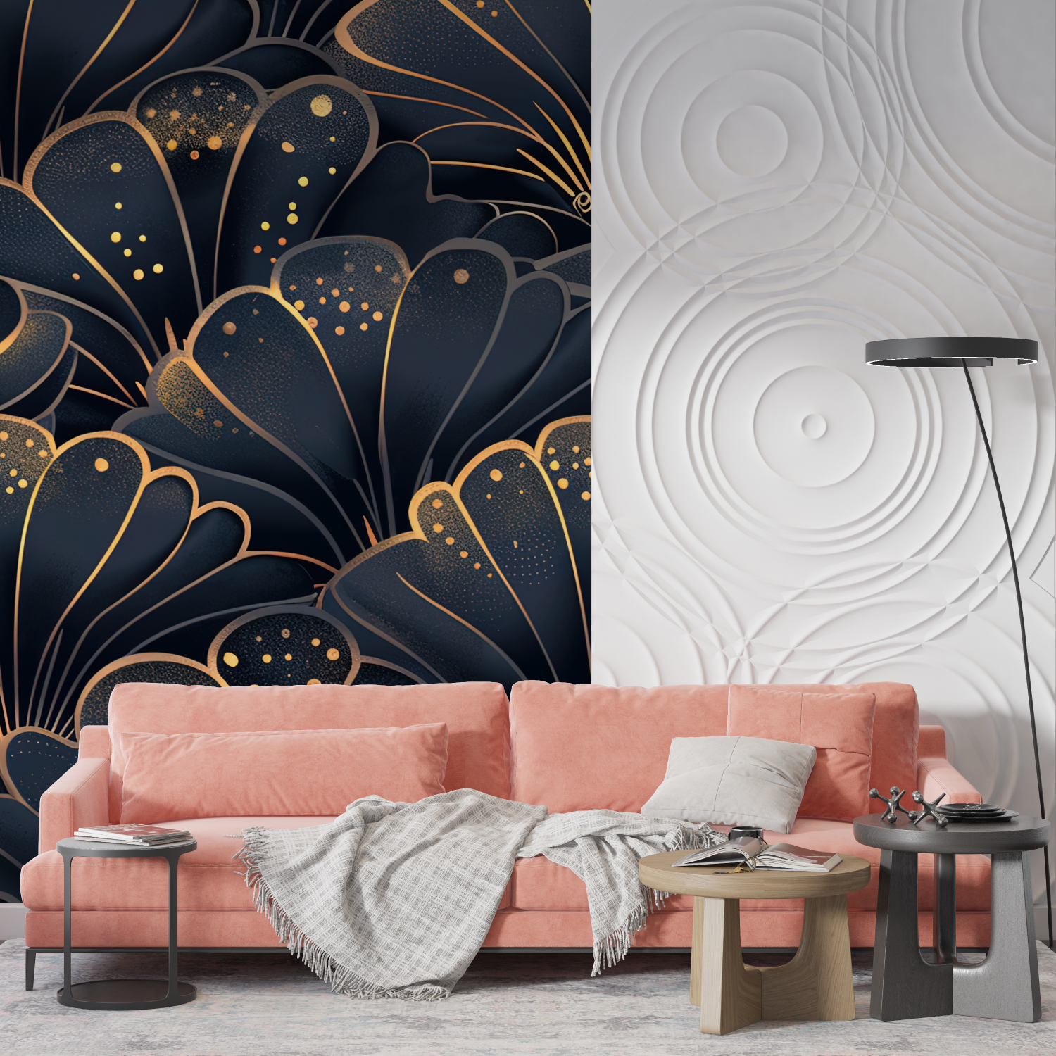 Art Deco Shells Blue and Gold Wallpaper | Murals Wallpaper
