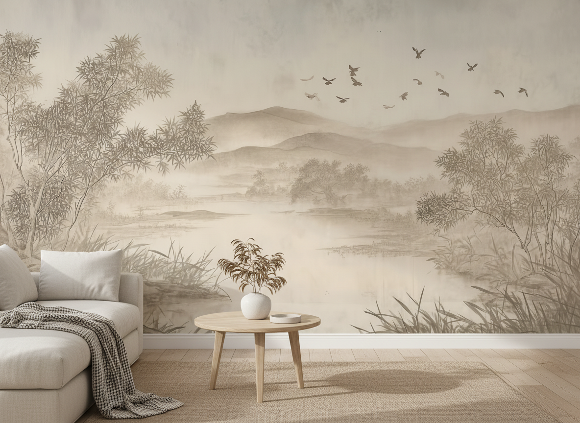 Chinese Ink Wash Landscape Mural Wallpaper