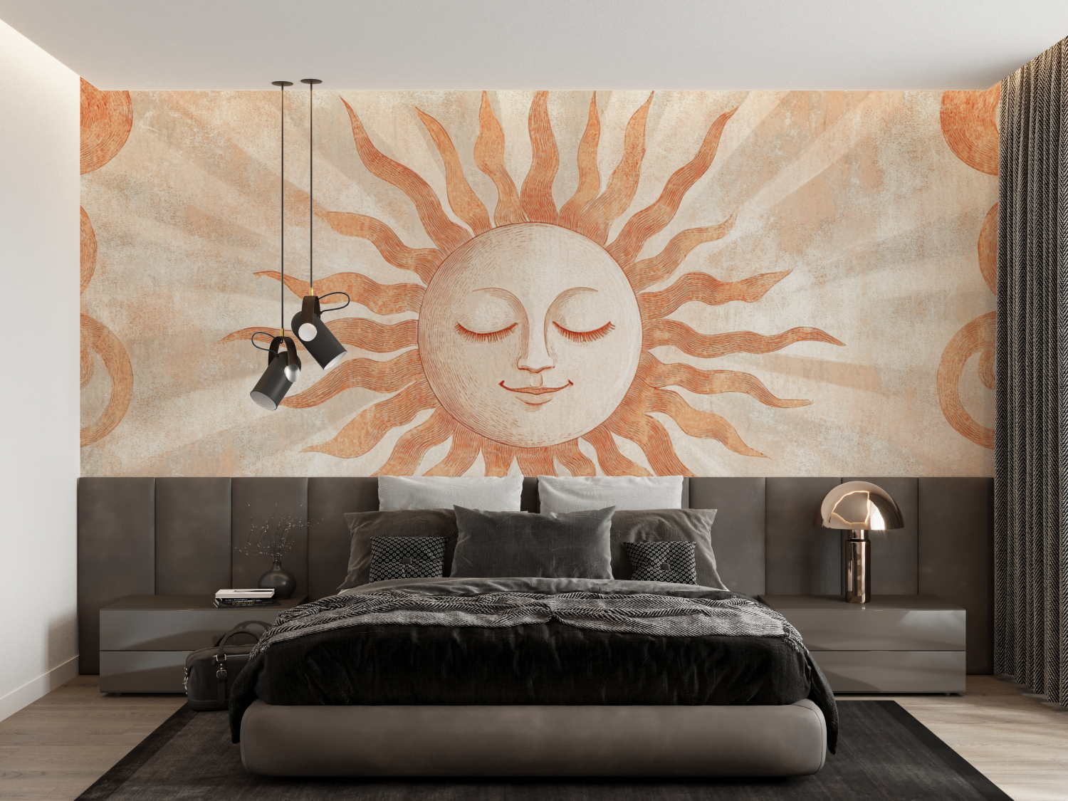 Terracotta Wallpaper with Graphic Sun | Murals Wallpaper