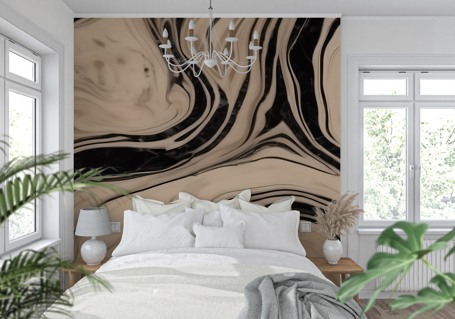 Papier Peint Beige Noir – Panorama 4 Murs