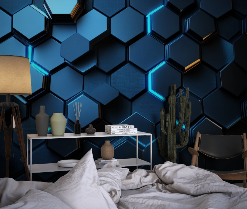 Tapete Gamer sechseckiges futuristisches Zimmer dado1