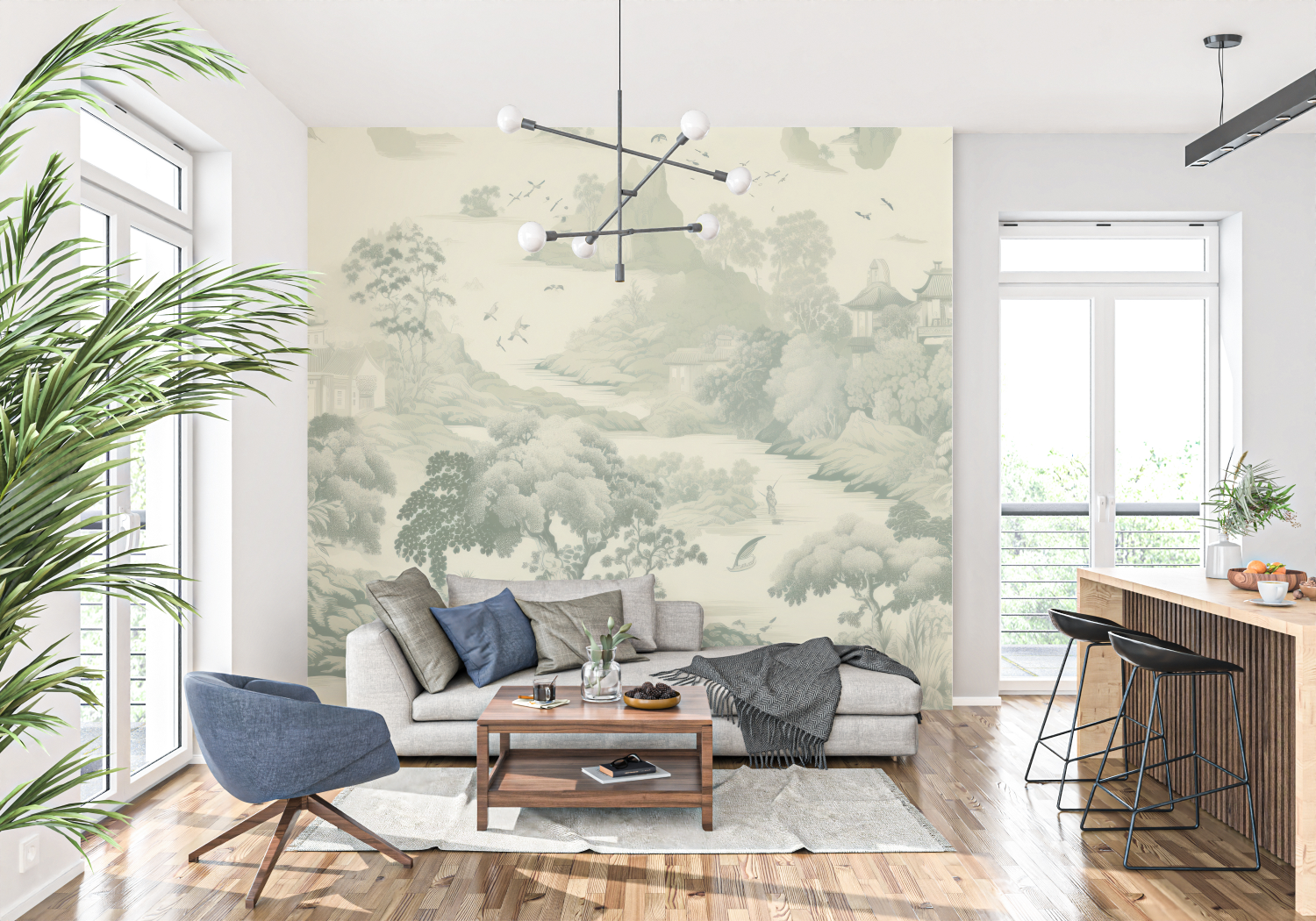 Toile De Jouy Green Forest Wallpaper | Murals Wallpaper