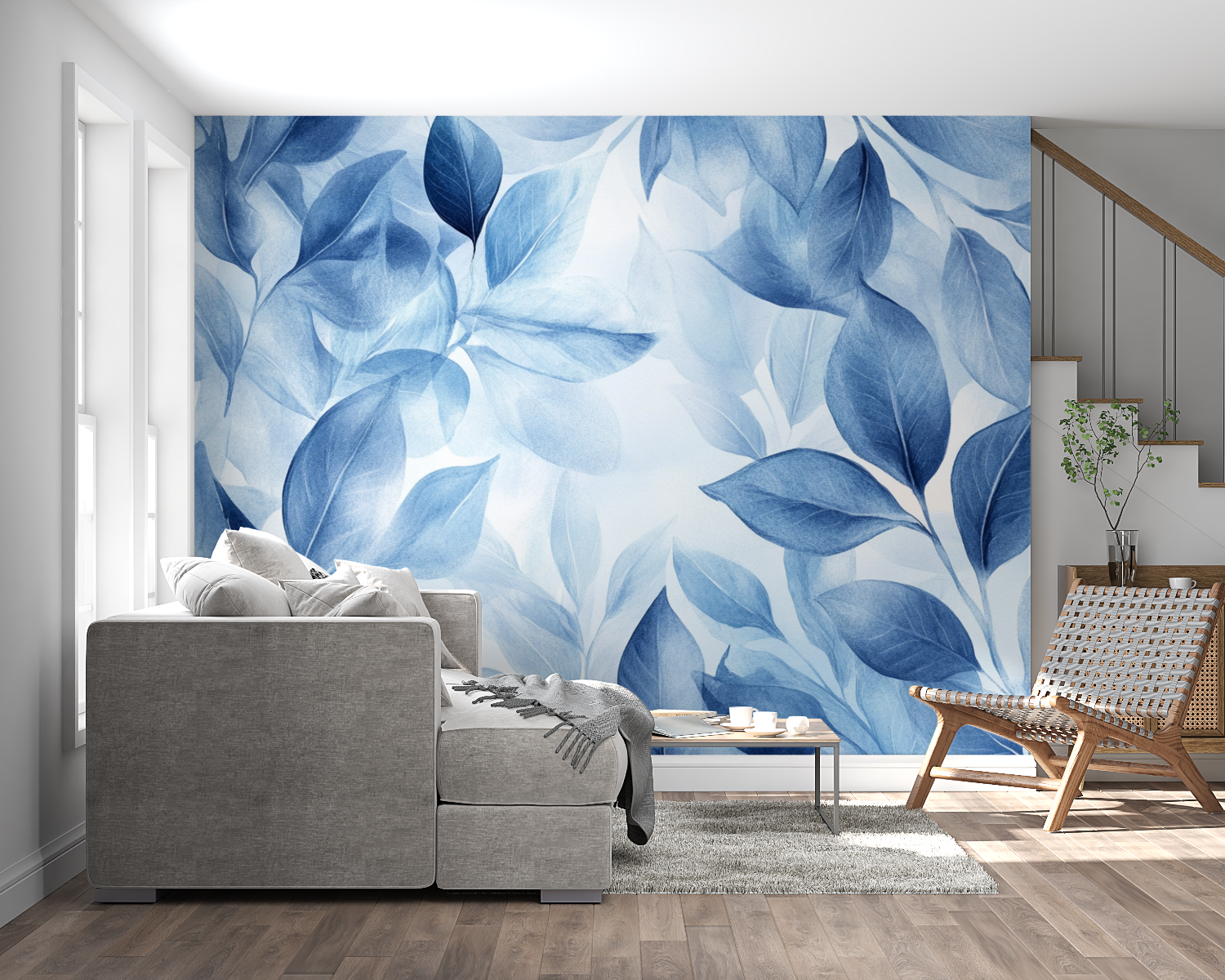 Abstract Blue Leaves Watercolor Wallpaper | Murals Wallpaper