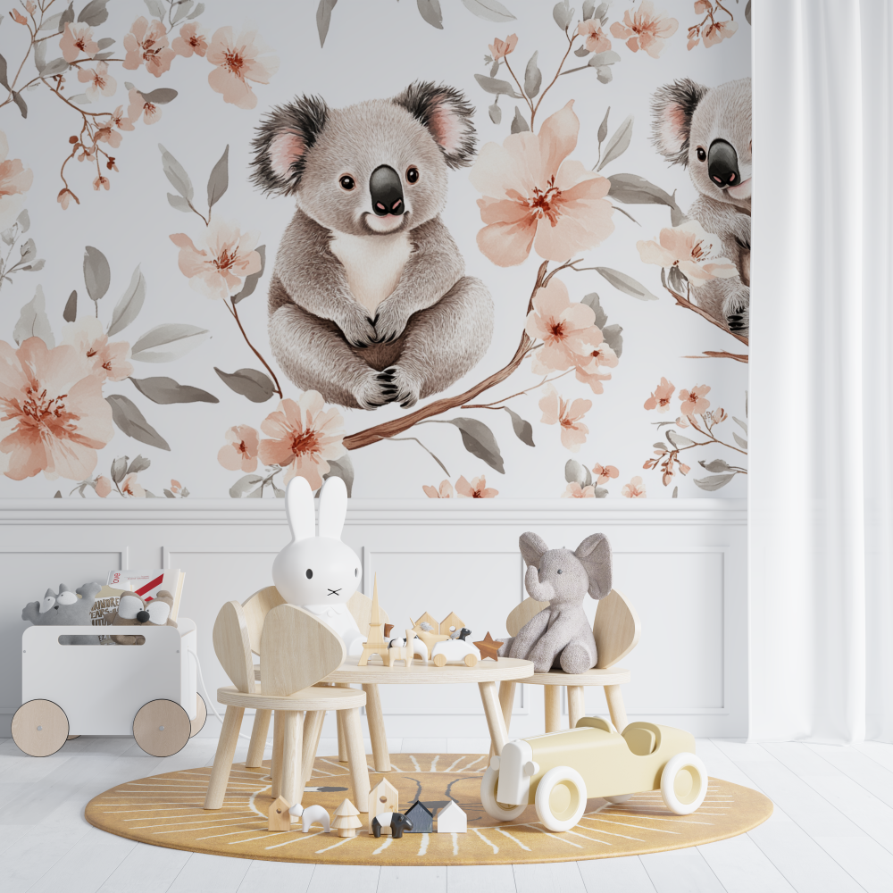 Kinderzimmer-Kinderzimmer aus Papier mit Koala-Motiv und Blumen aus Baumwolle
