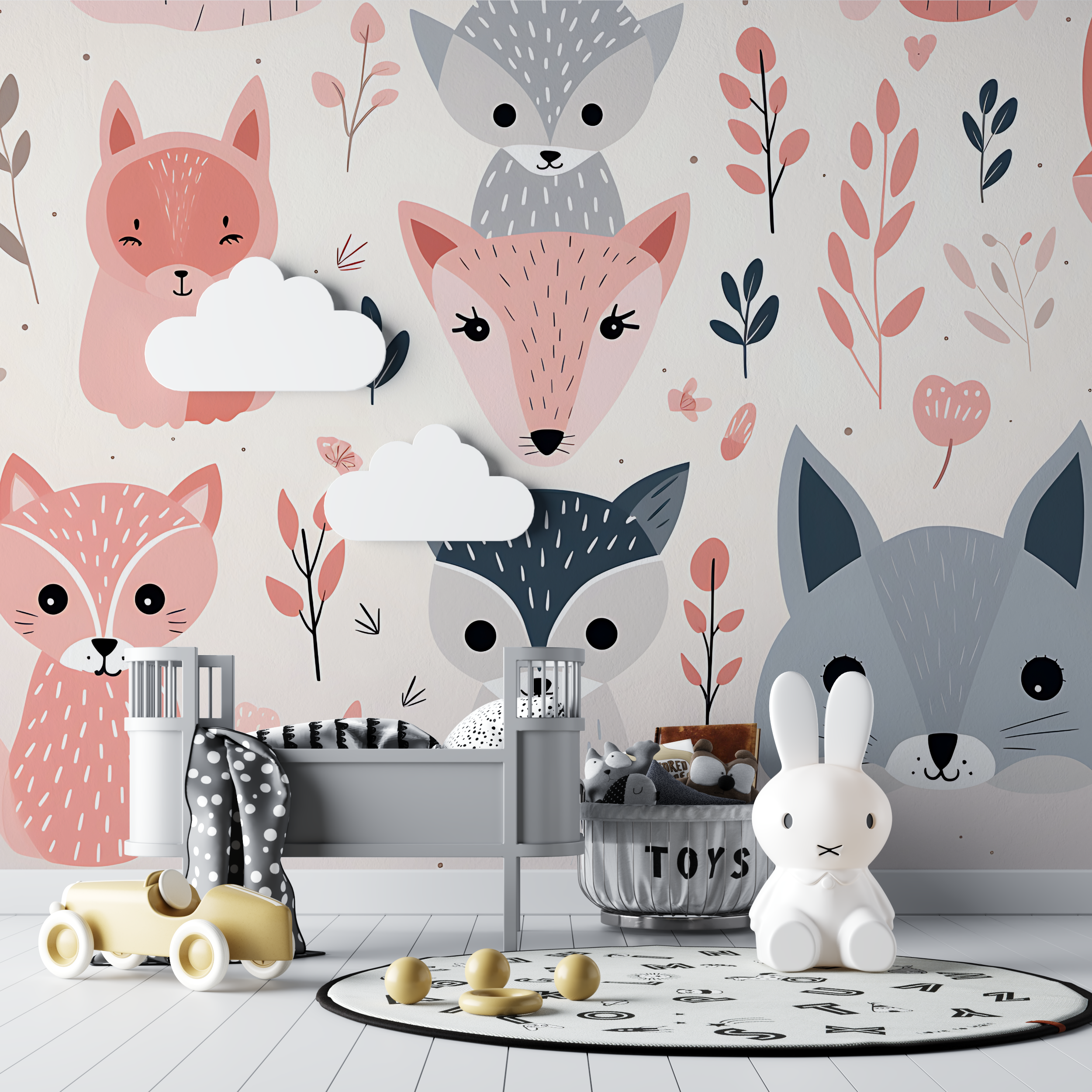 Baby Fox Wallpaper Pink Pattern | Murals Wallpaper