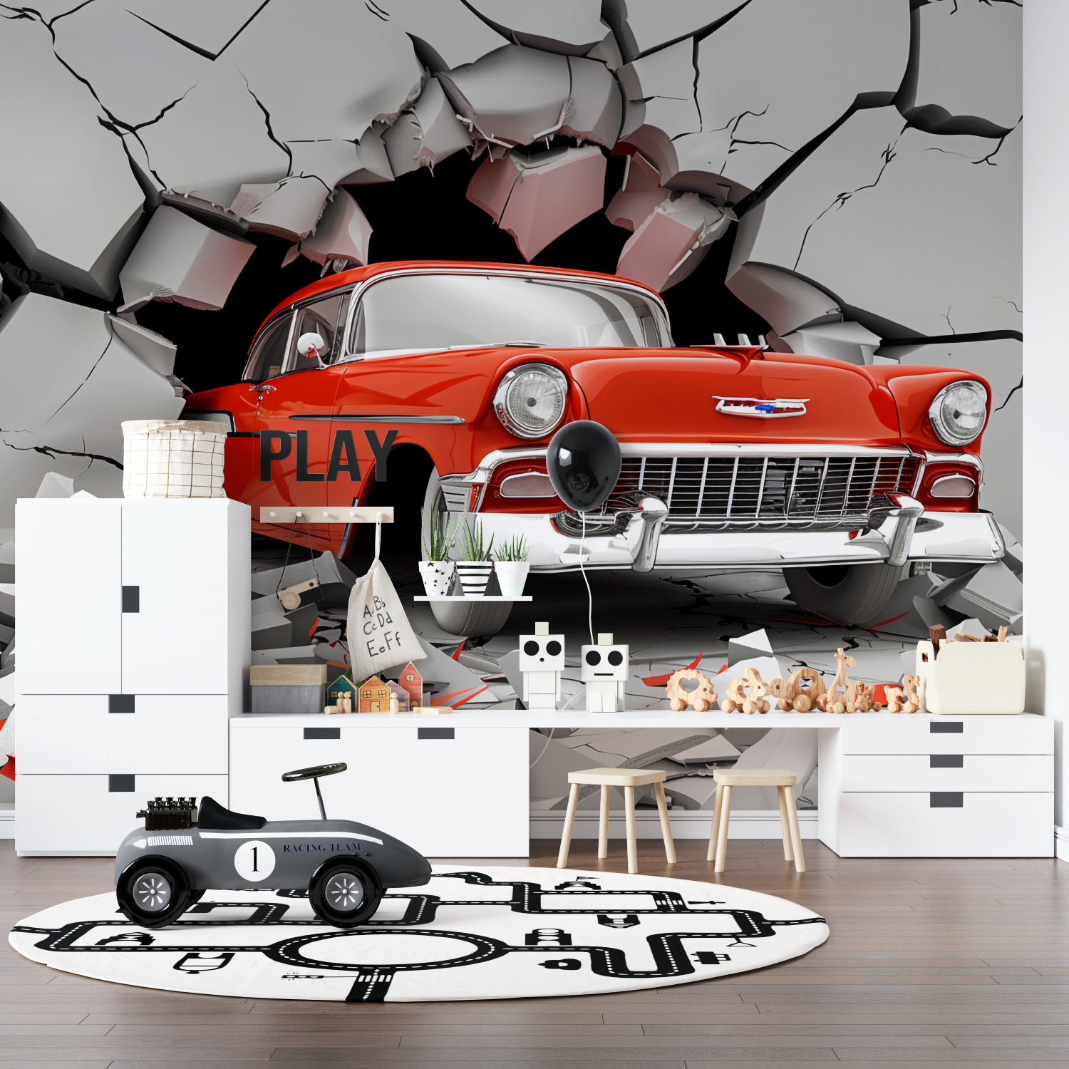 Red Car 3D Wallpaper | Murals Wallpaper