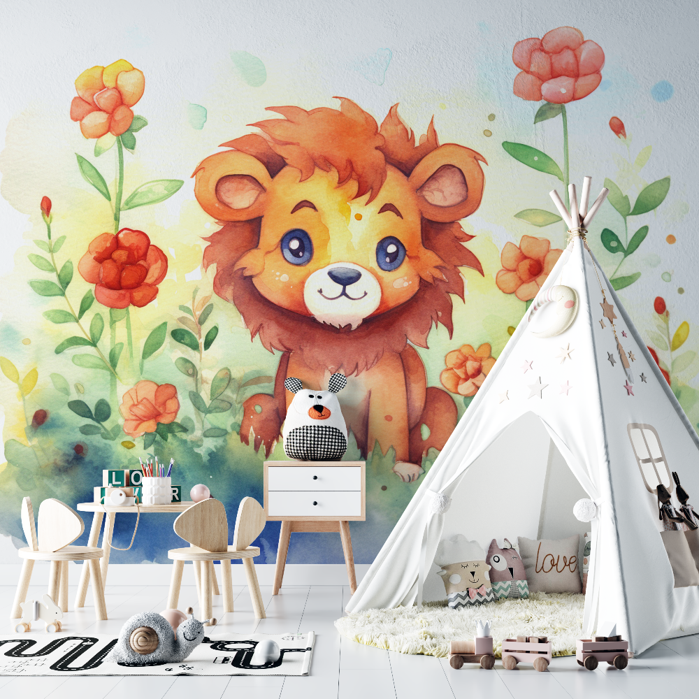 Enchanted Lion and Flowers Wallpaper | Murals Wallpaper
