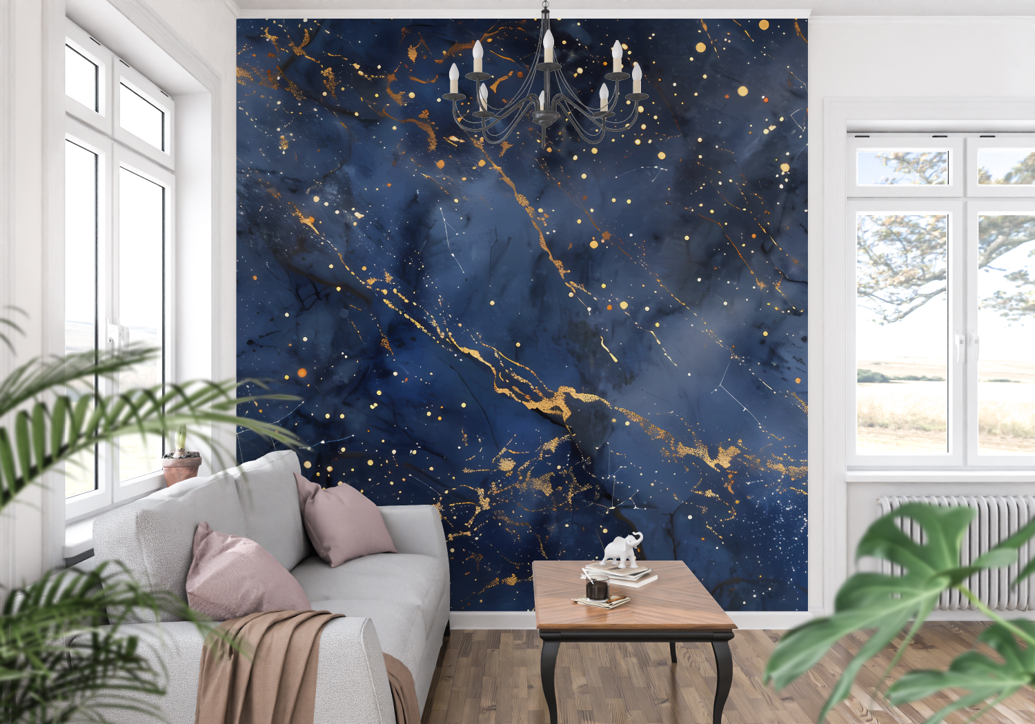 Blue and Gold Wallpaper for Bedroom | Murals Wallpaper