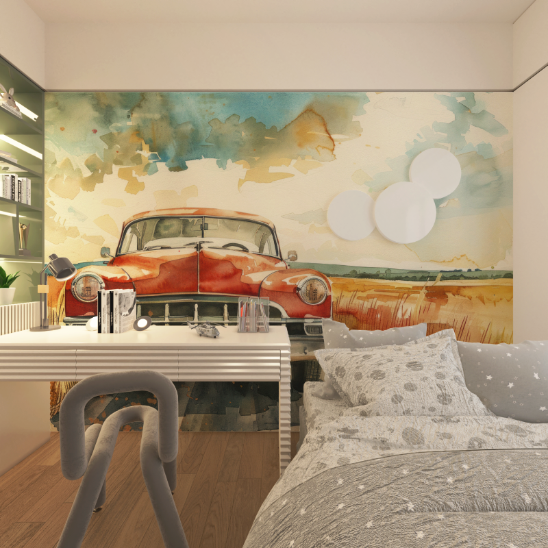 Vintage Car Watercolor Wallpaper | Murals Wallpaper