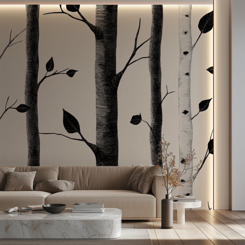 Black and White Birch Tree Wallpaper | Murals Wallpaper