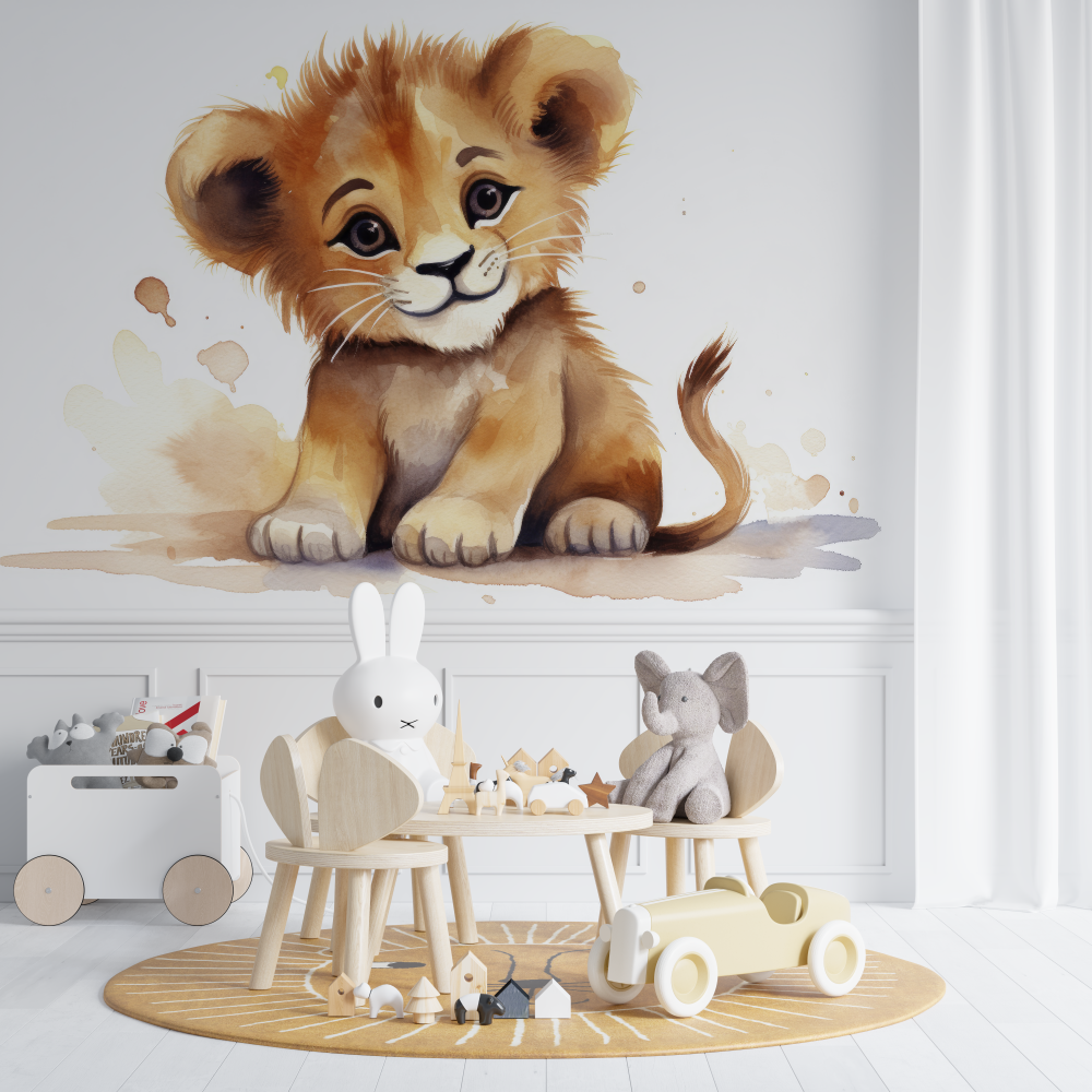 Watercolor Baby Lion Wallpaper | Murals Wallpaper