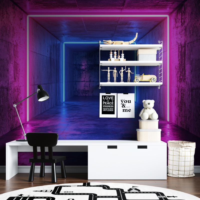 Altpapier salle beton et neons tapisserie chambre ados