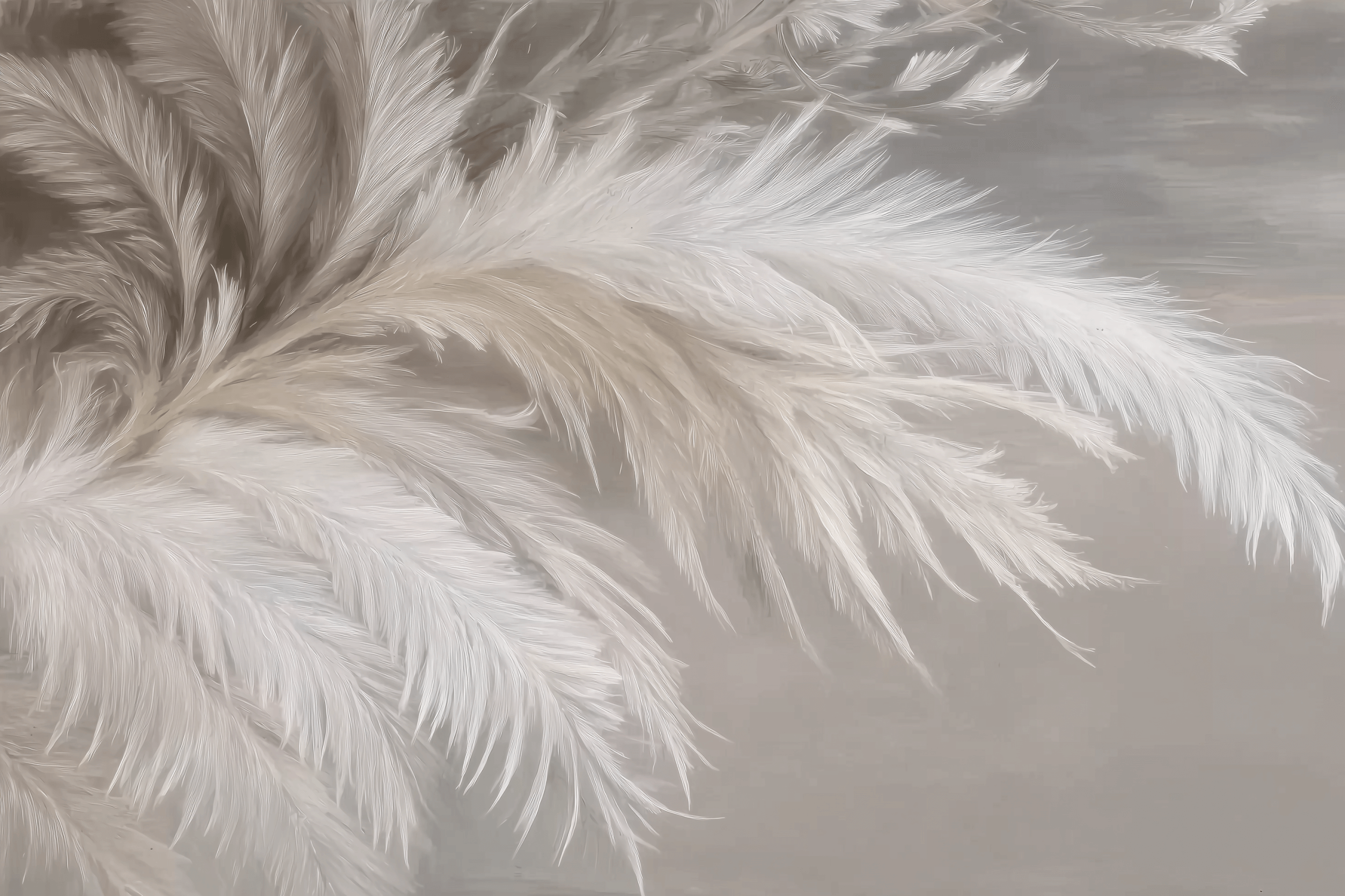 Beige White FeatherMural Wallpaper