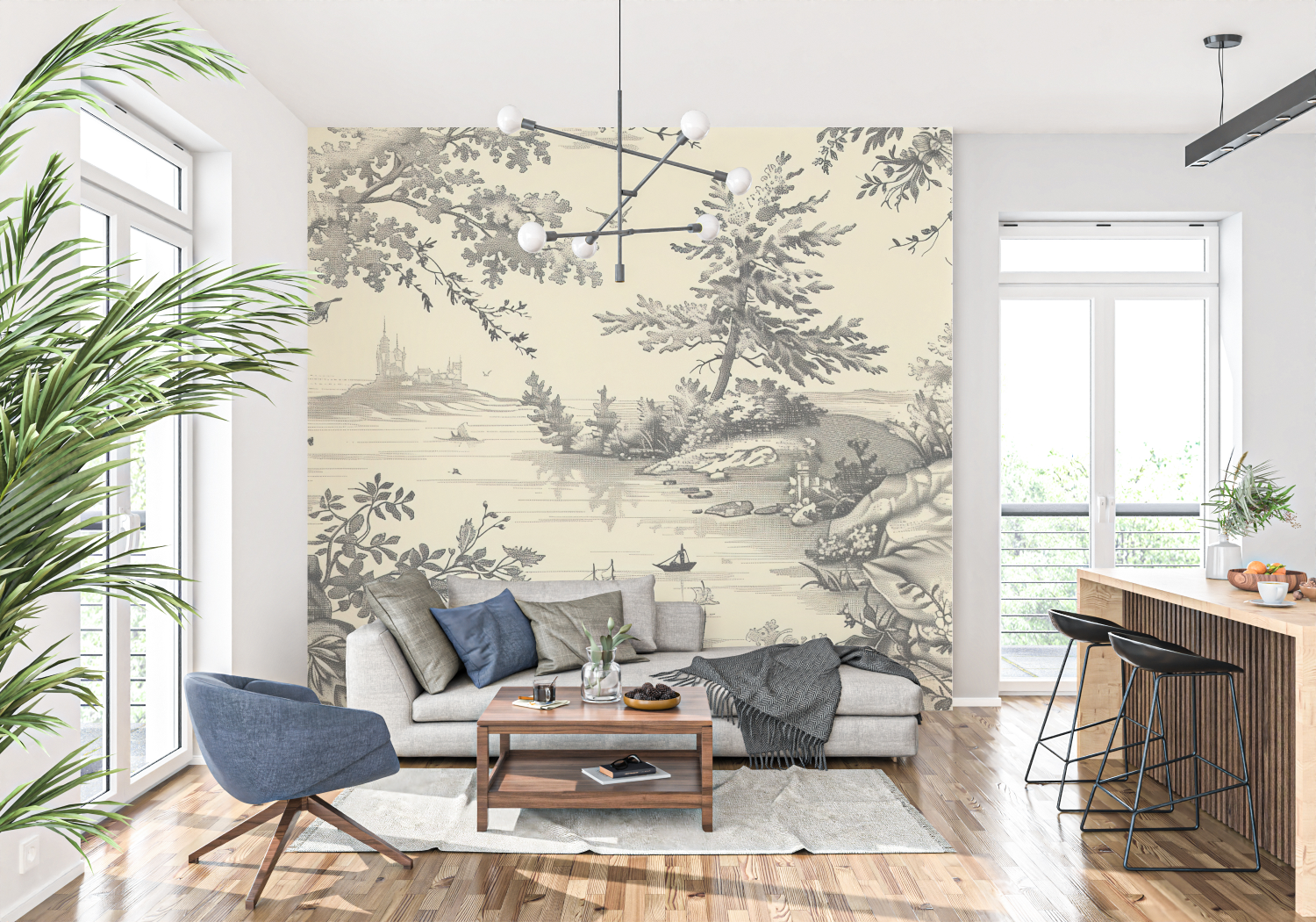 Black Toile de Jouy Wallpaper | Murals Wallpaper