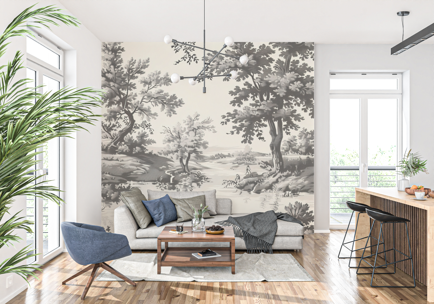Gray and White Toile Wallpaper | Murals Wallpaper