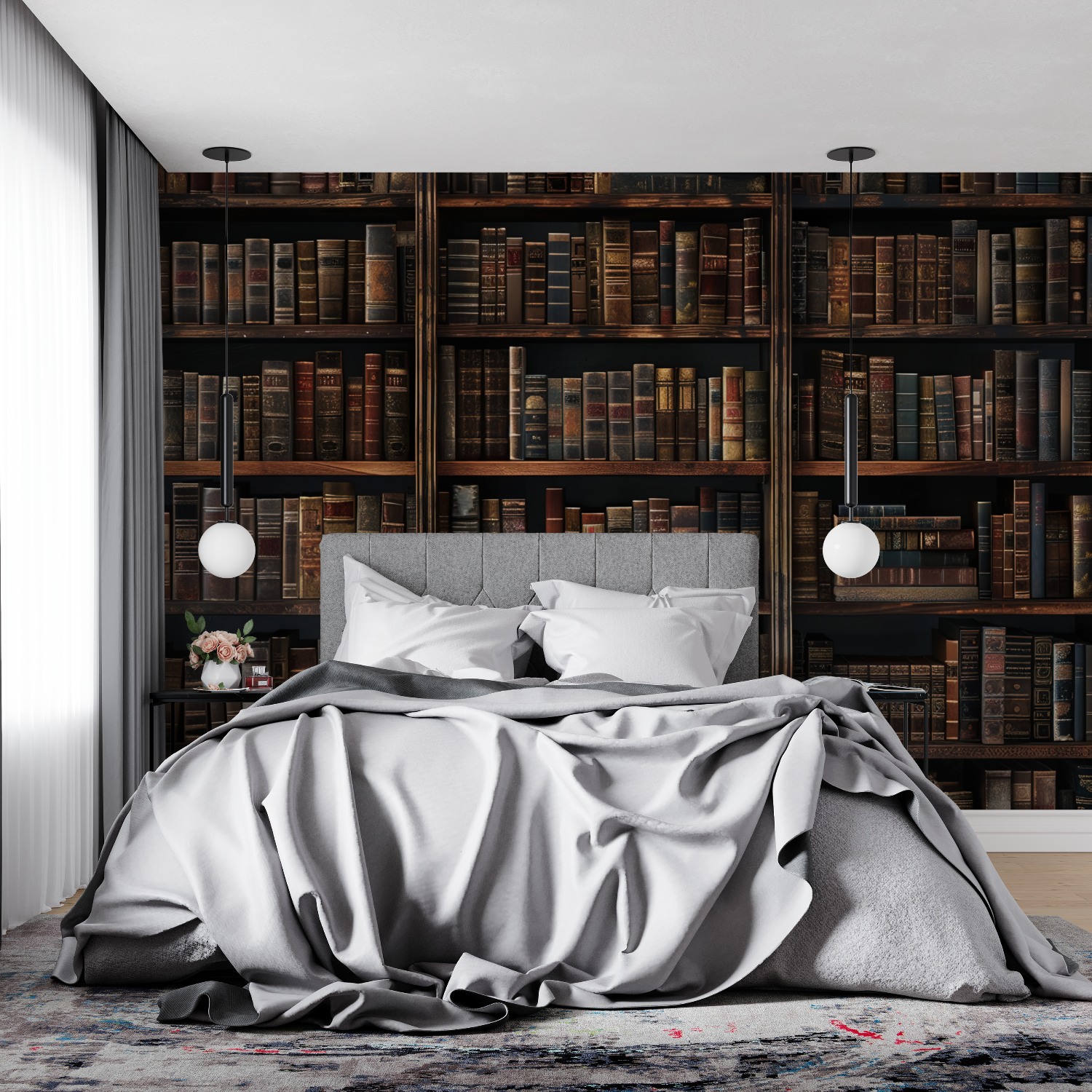 Bibliotheks-Tapete in Trompe-l'oeil-Optik - Küchenwand