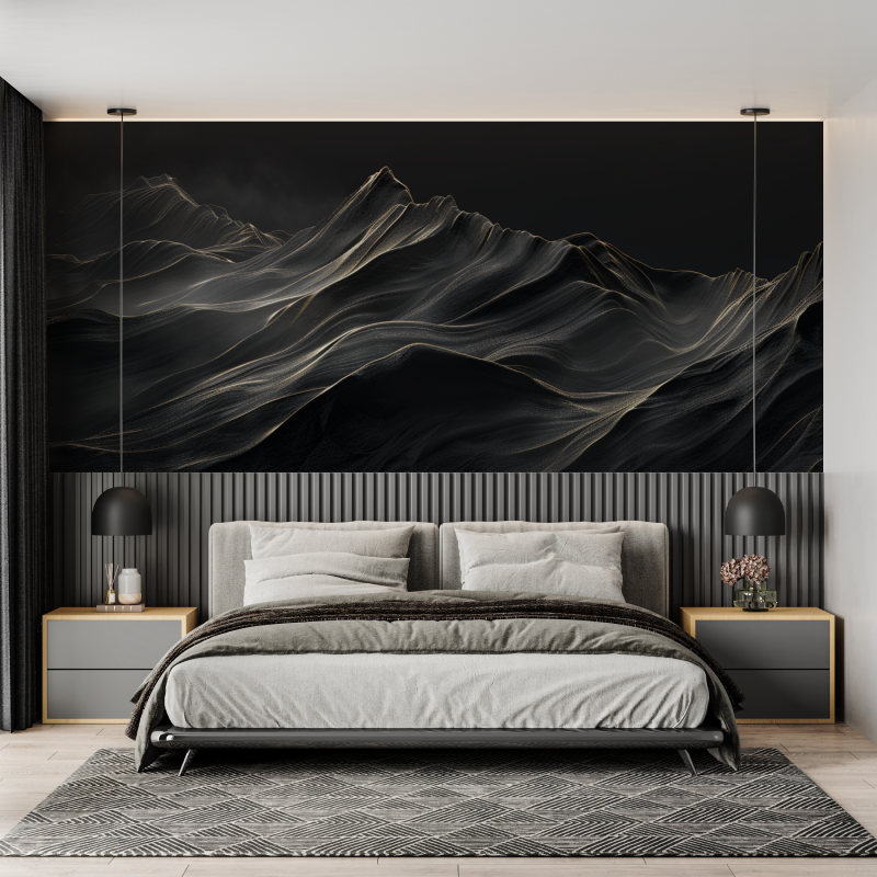 Black and White Mist Mountain Textured Wallpaper | Murals Wallpaper