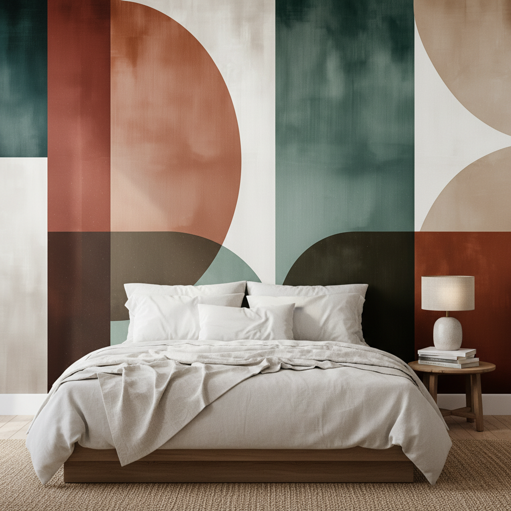 Retro Geometric Shapes Color Block Mural Wallpaper
