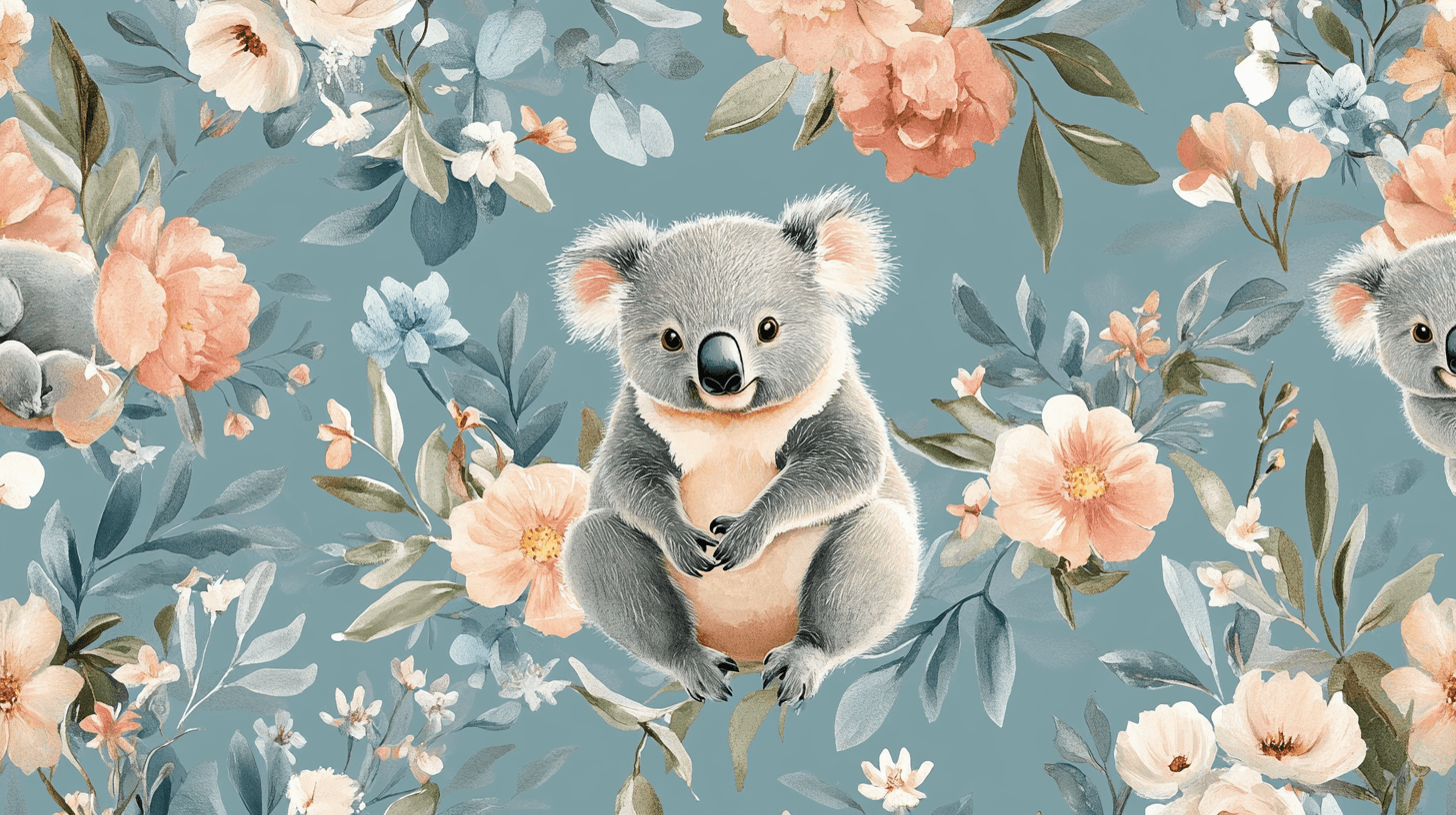 Koala Wallpaper and Flower Rug | Murals Wallpaper