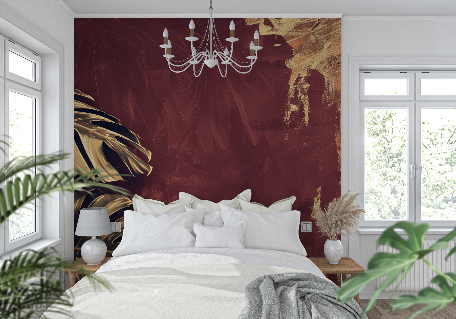Bordeaux Wallpaper with Gold Leaf | Murals Wallpaper