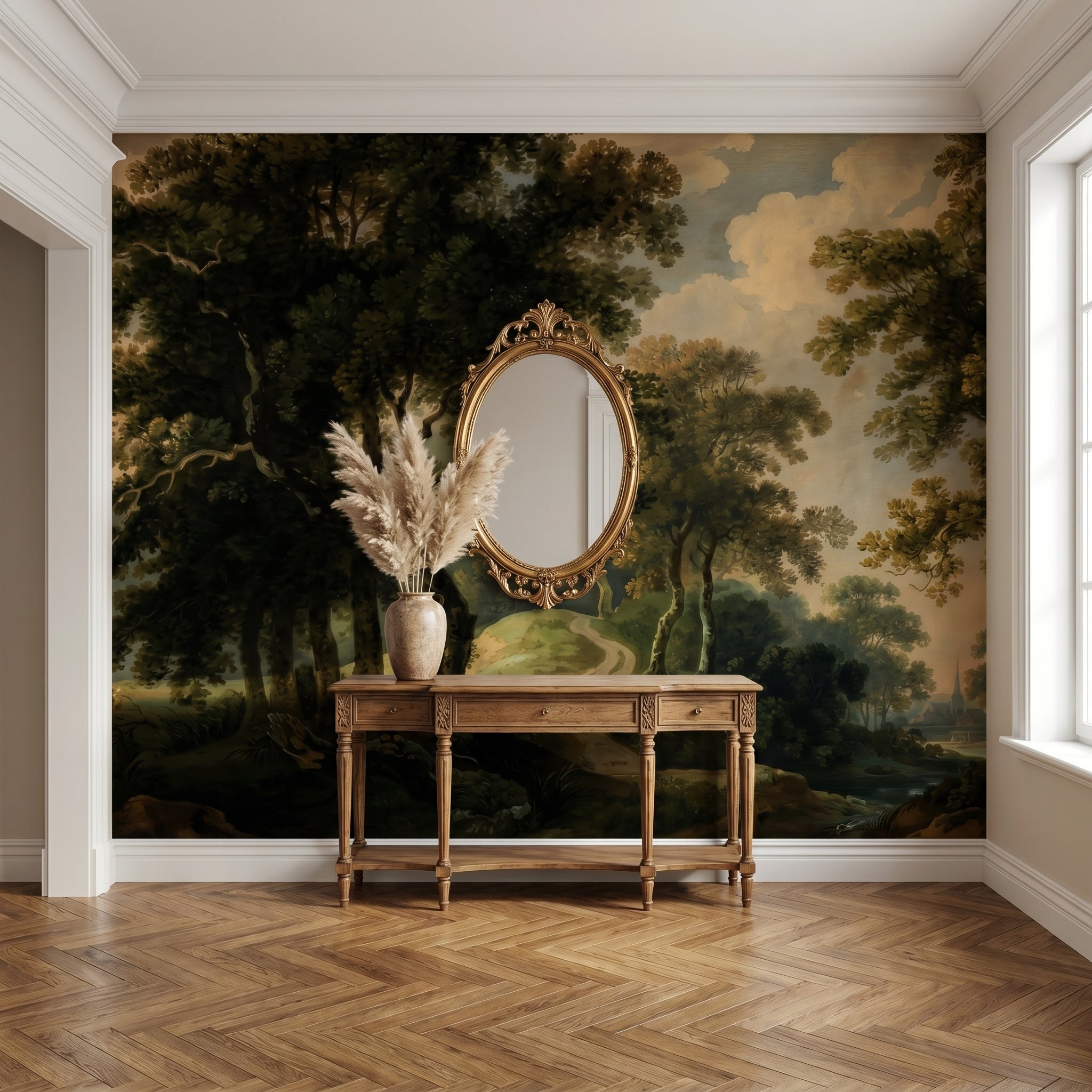Panoramic Vintage Church Landscape Wall Mural