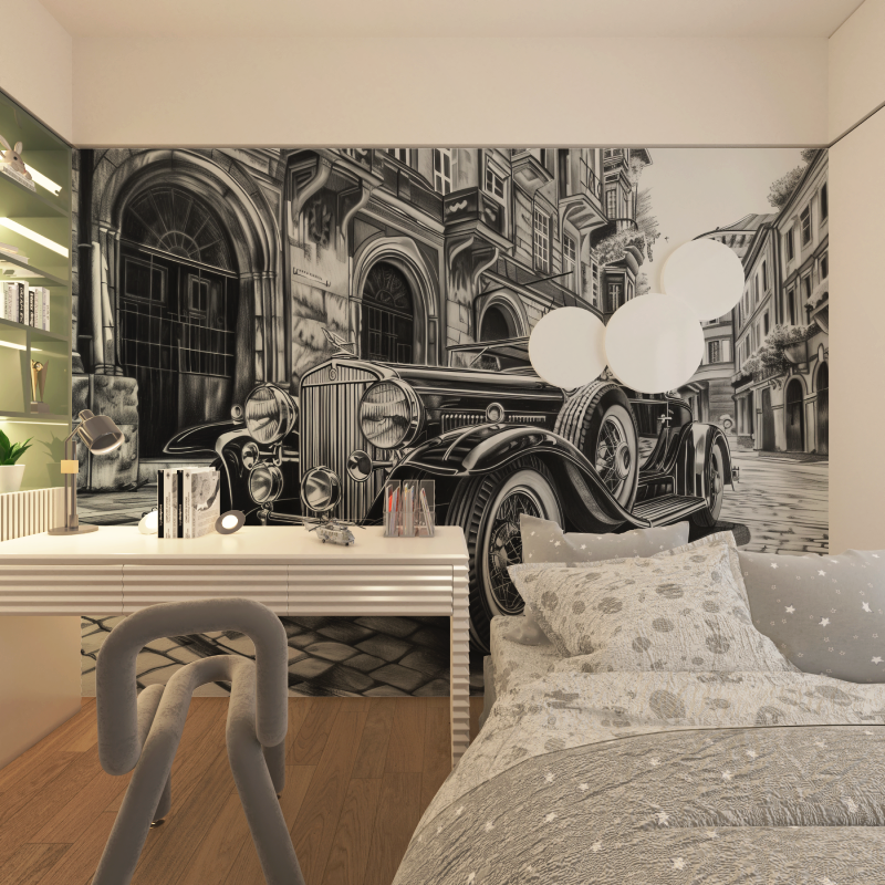 Black and White Car Drawing Wallpaper | Murals Wallpaper