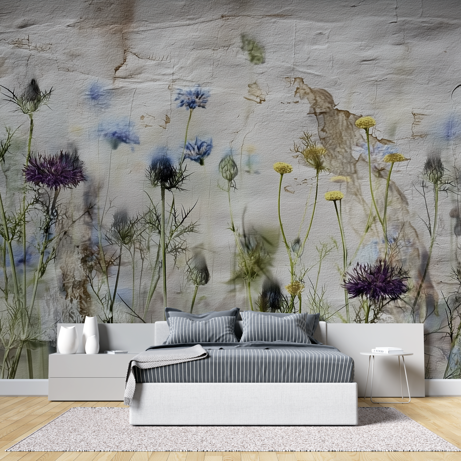Vintage colorful flowers mural wallpaper tete de lit