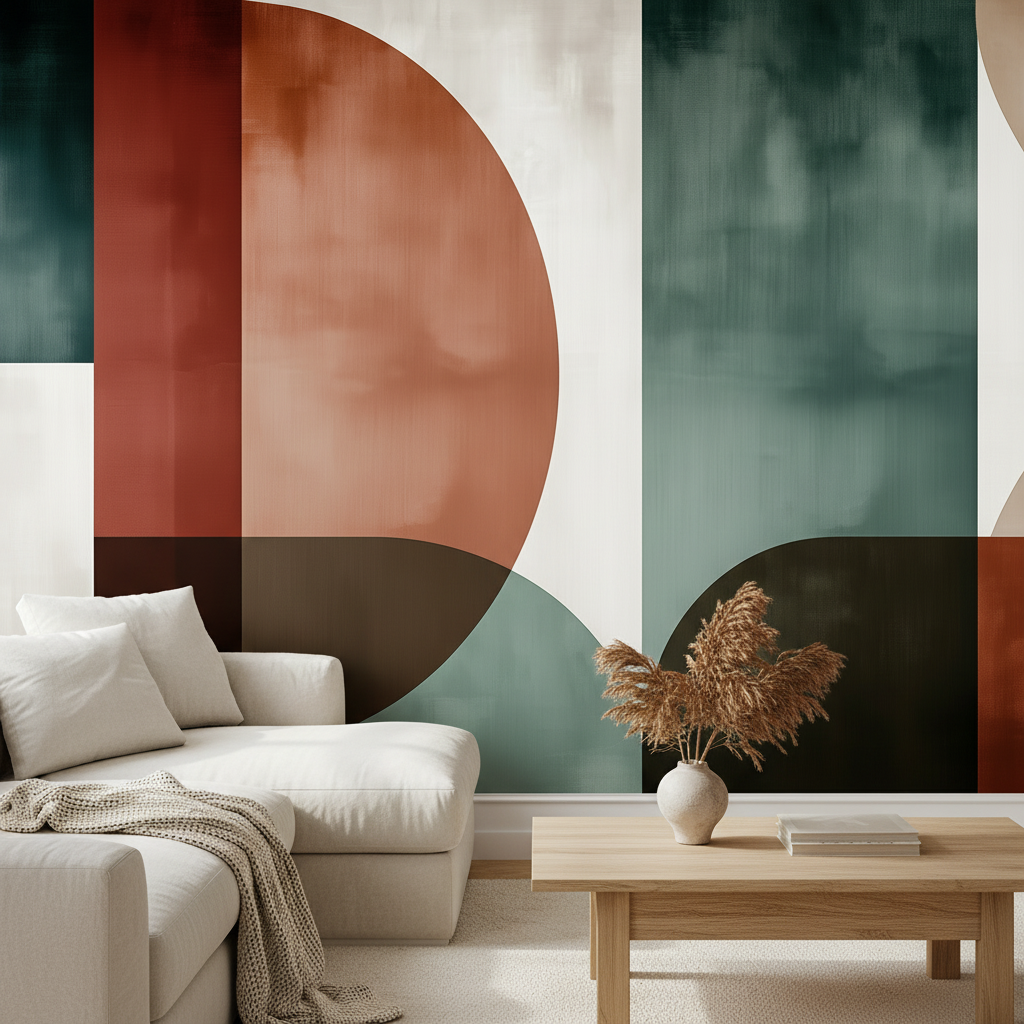 Retro Geometric Shapes Color Block Mural Wallpaper