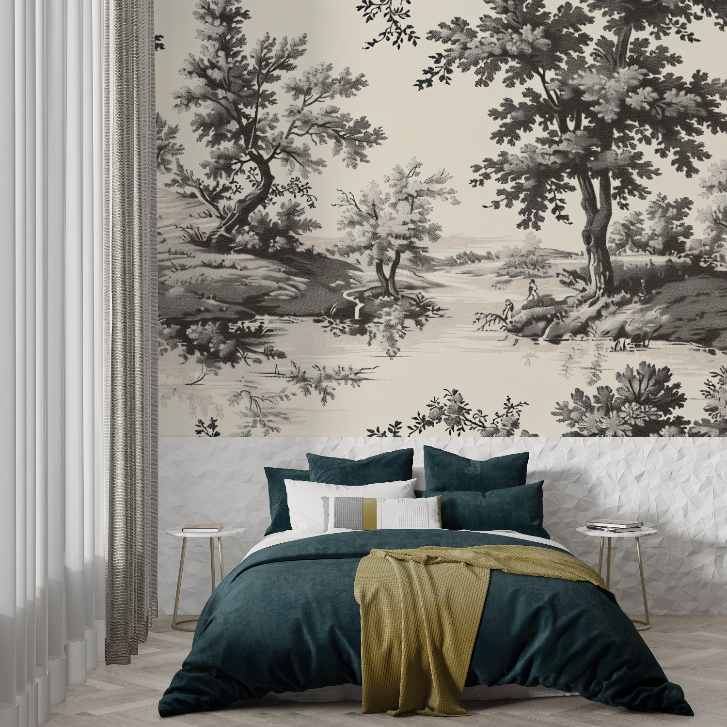 Gray and White Toile Wallpaper | Murals Wallpaper