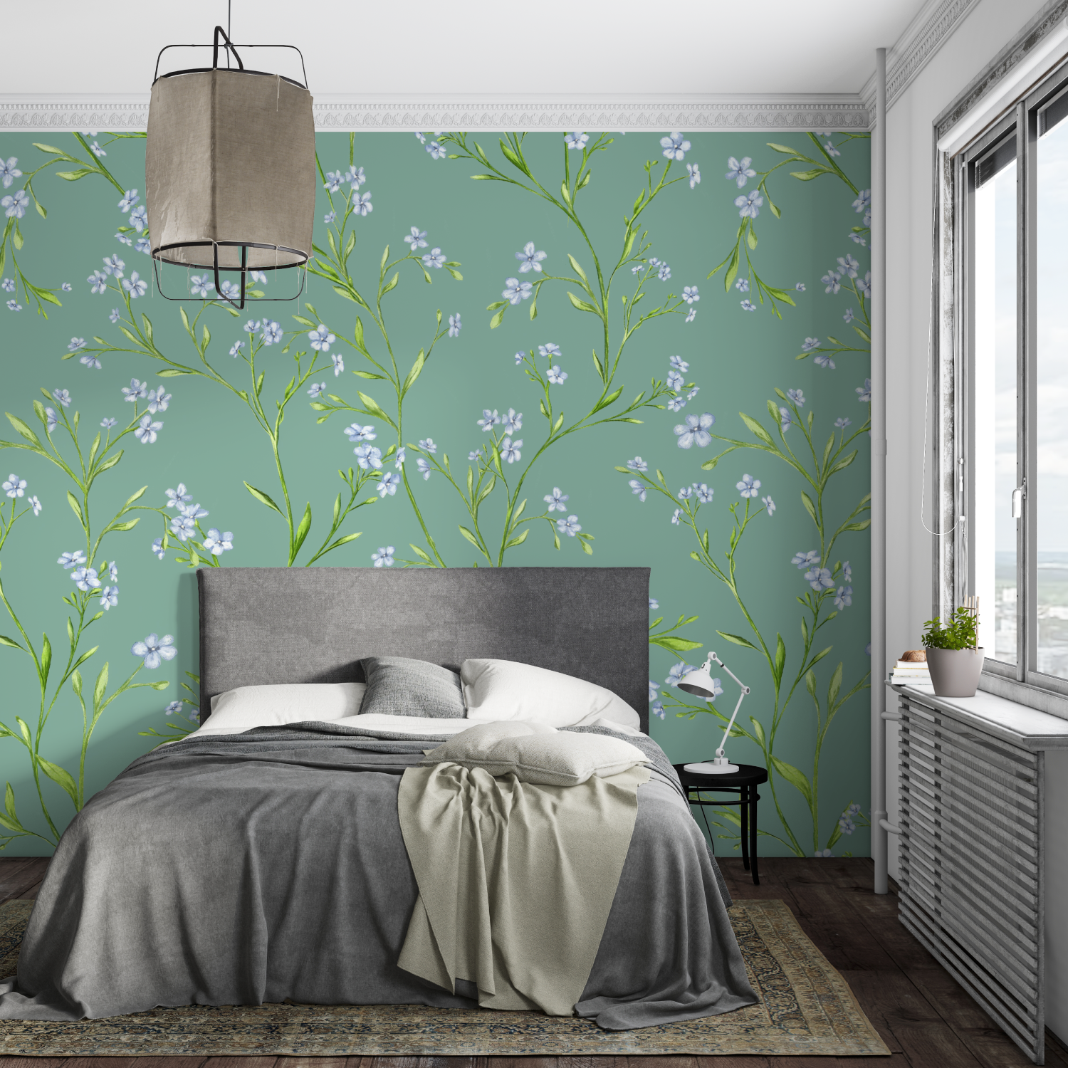 Aqua Floral Wallpaper | Murals Wallpaper