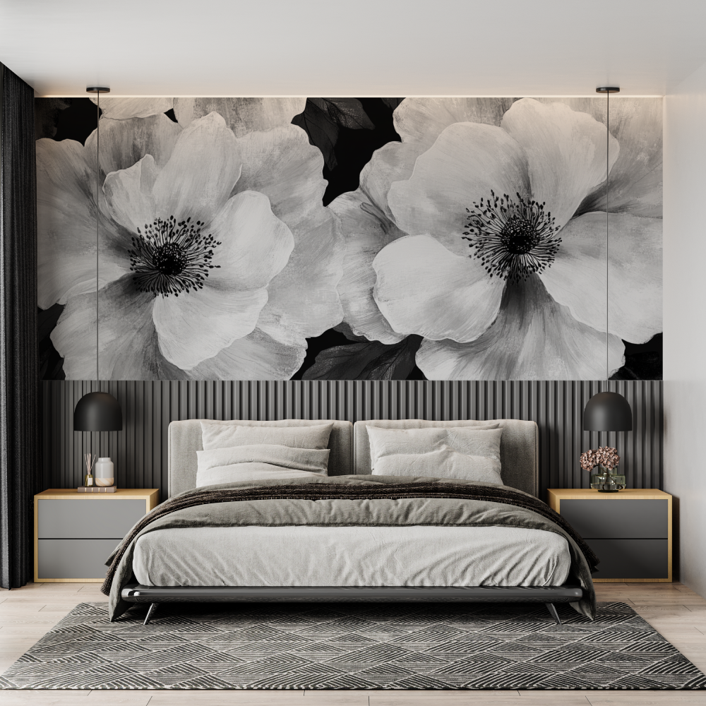 Watercolor Black Flowers Wallpaper | Murals Wallpaper