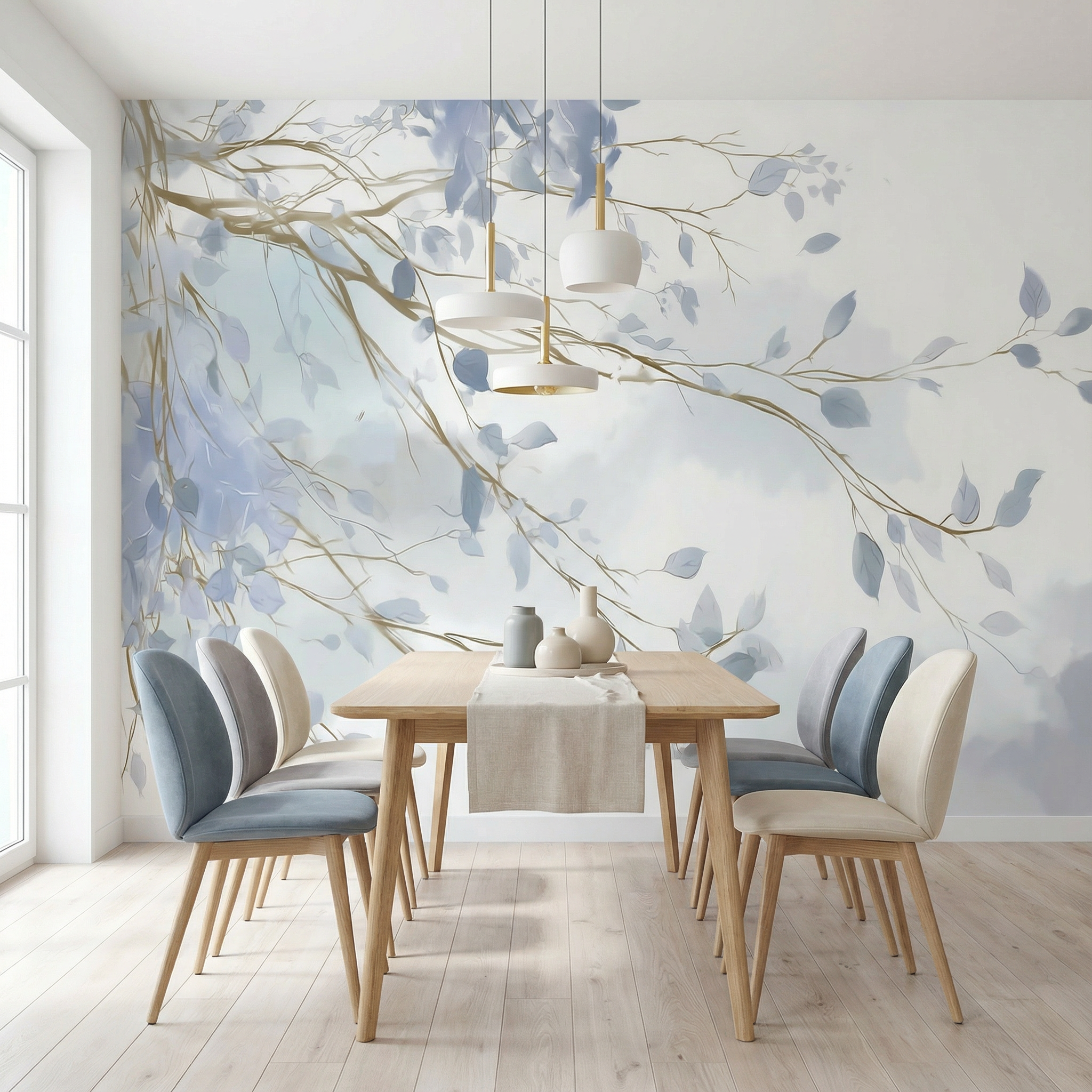 Blue Breeze Branches Mural Wallpaper