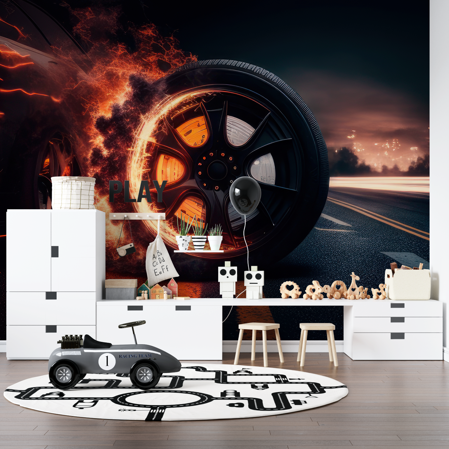 Burning Car Wheel Wallpaper | Murals Wallpaper