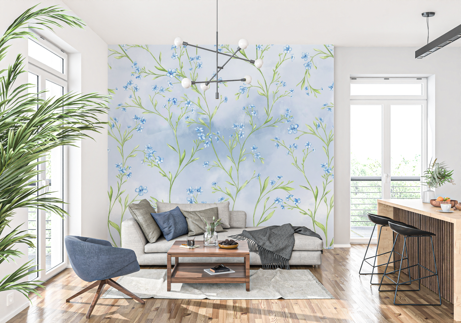 Papier Peint Liberty Bleu – Panorama-Wand